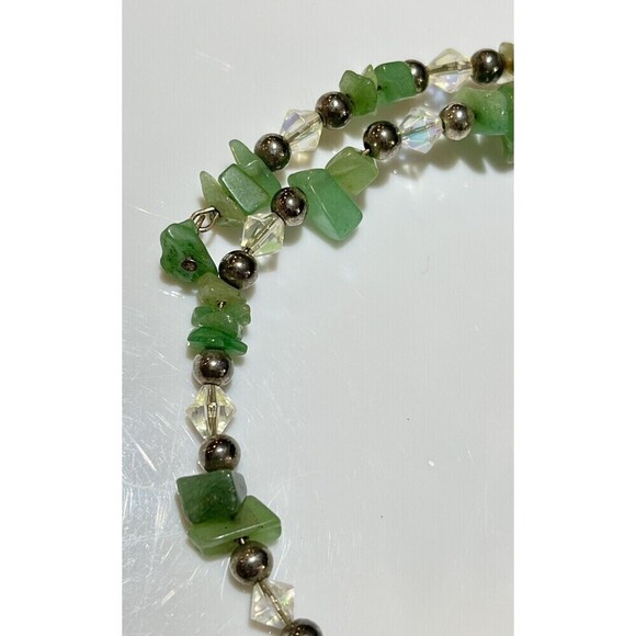 Beautiful VTG Hydrogrossular Garnet Chip Crystal Sterling Choker Necklace Boho - Picture 4 of 11